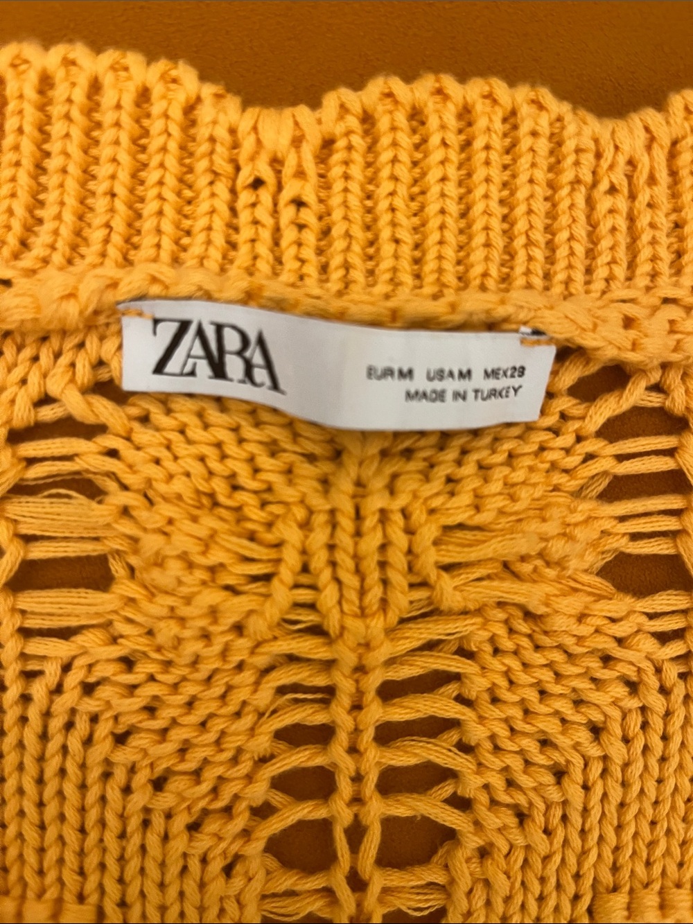 Zara light orange  Open-Knit Short Sleeve cotton Cardigan - Picture 10 of 12